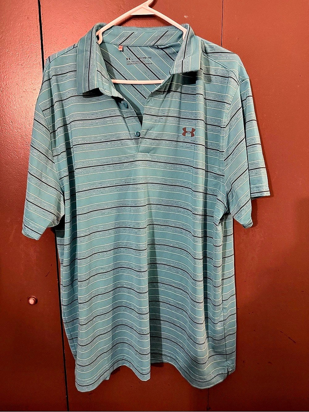 Under Armour Striped Polo Green Blue Size CXL Like New